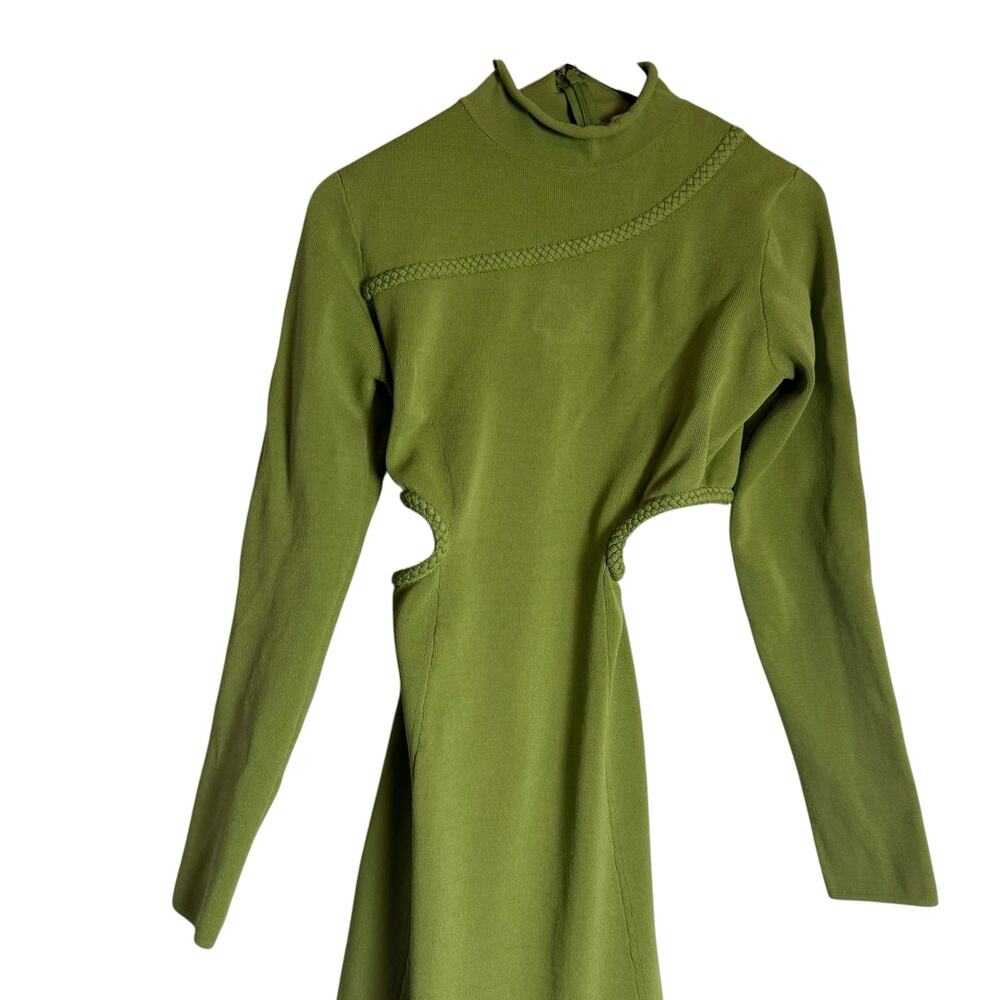 Aje Amelie Spring Green Cut Out Long Sleeve Knit Mock Neck Midi Dress Sz Medium - Picture 6 of 13